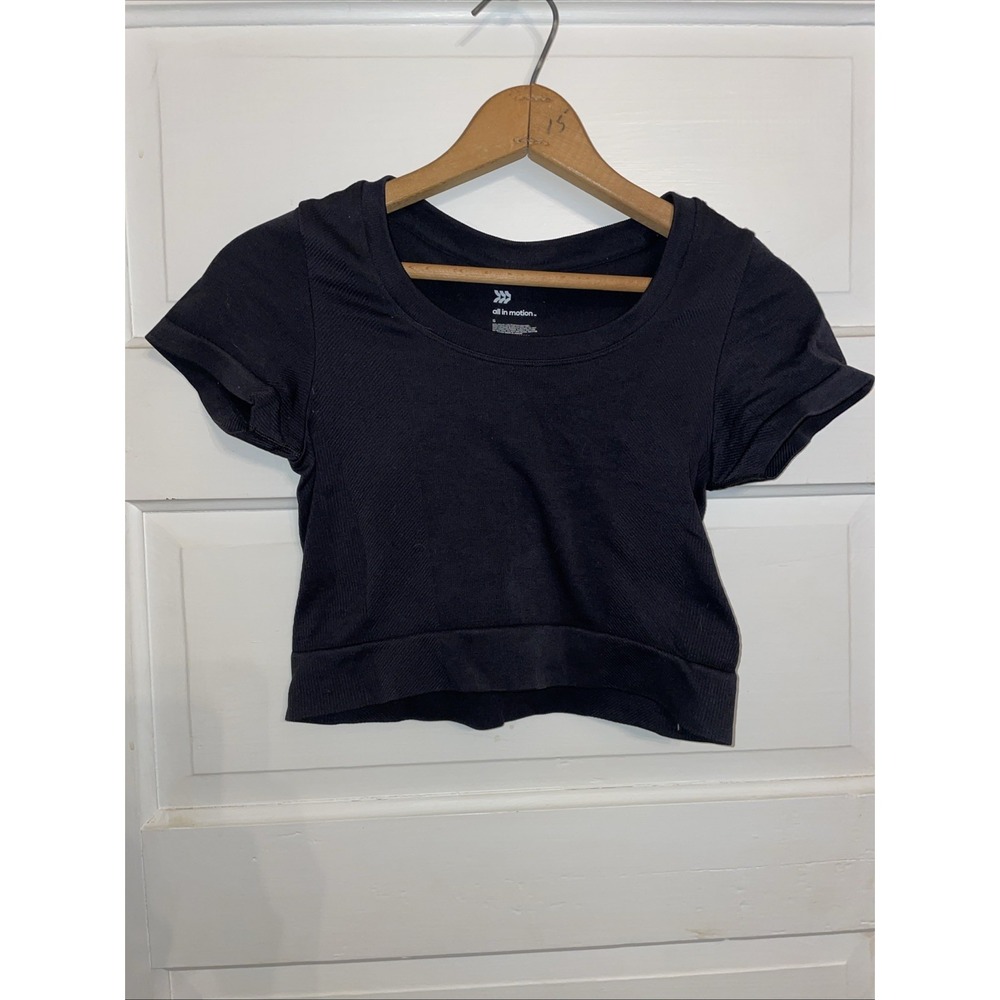 Exercise Fit Cropped Ribbed Black Baddie Babydoll Tshirt Small Stretch Y2K 2000s